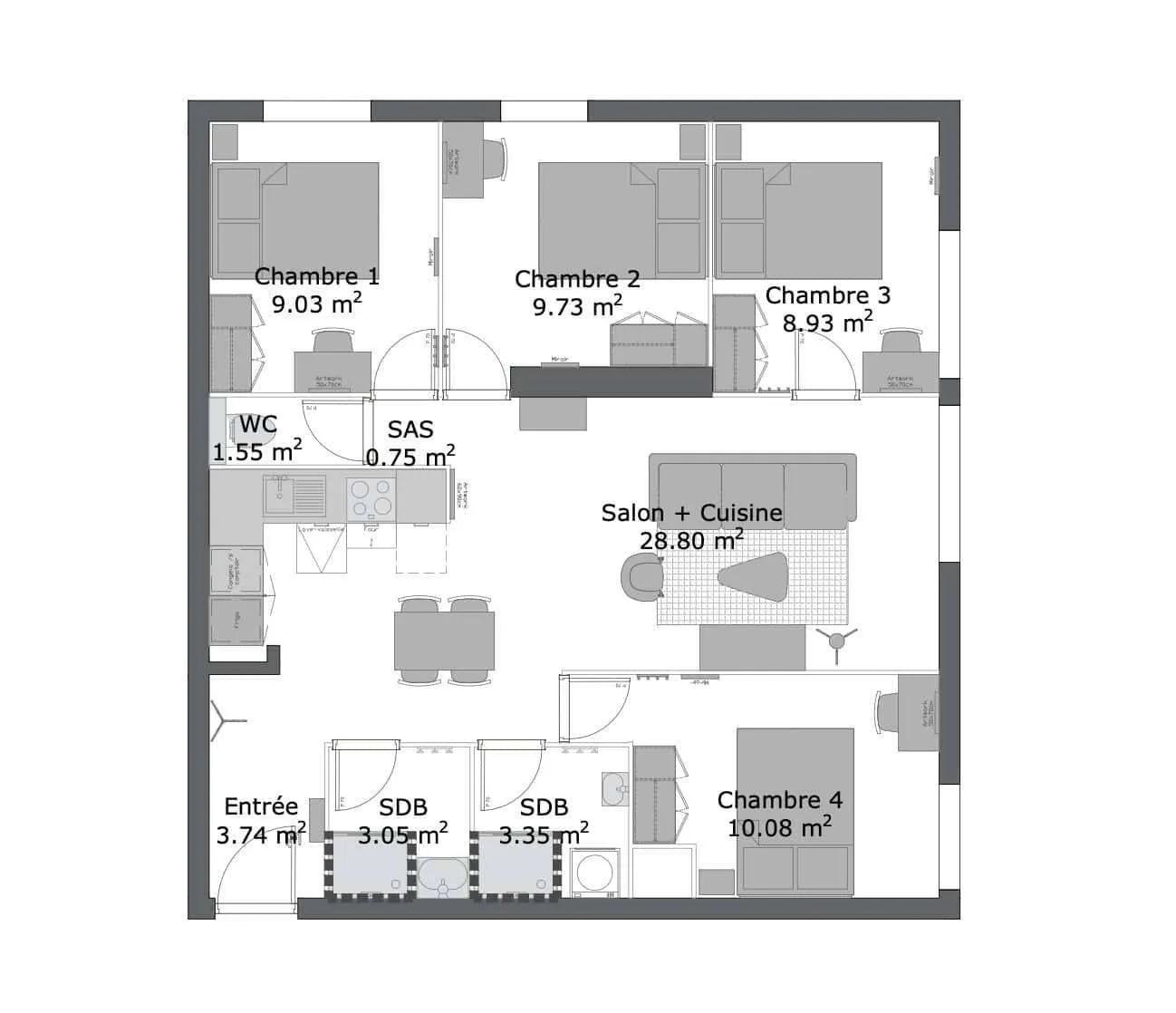 Plan coté de l'appartement en colocation