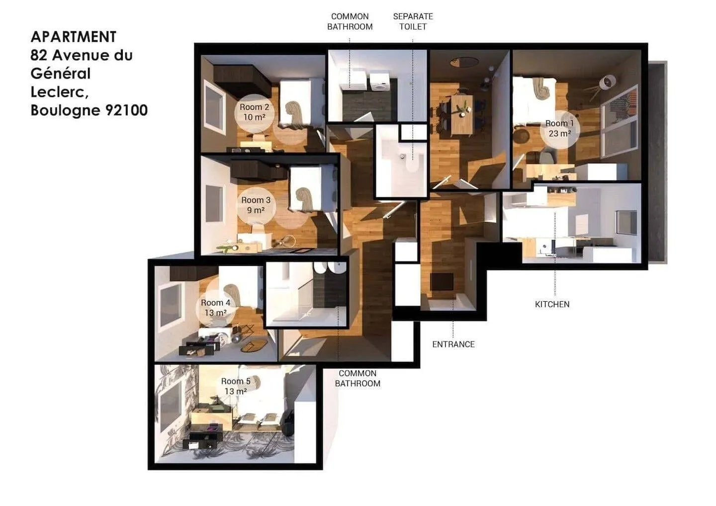 Plan de l'appartement en colocation