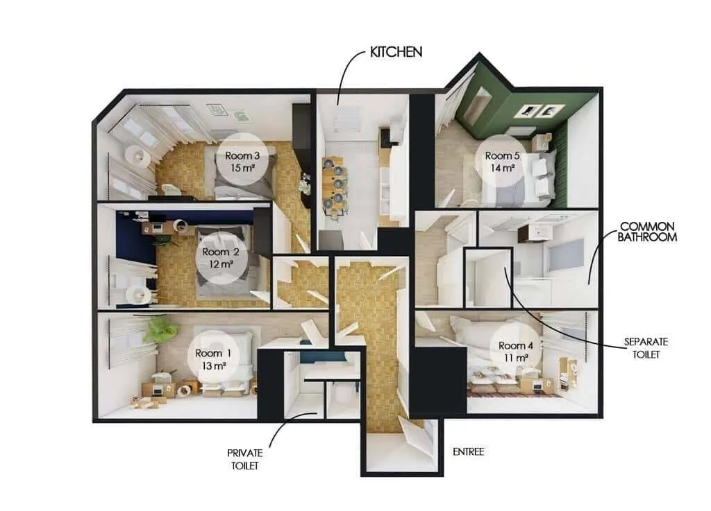 Plan en trois dimensions de l'appartement