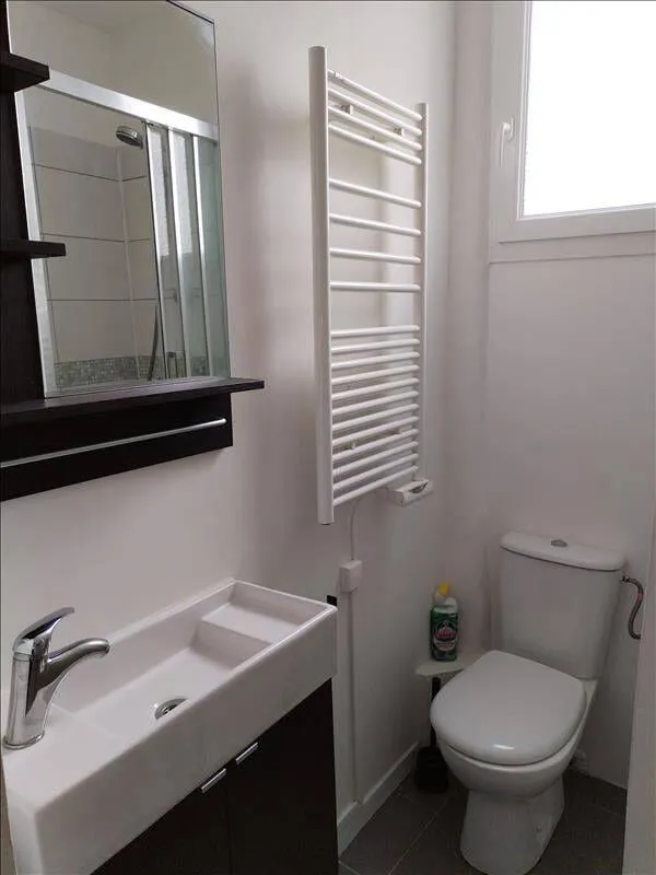 Salle d'eau avec sèche-serviettes et WC