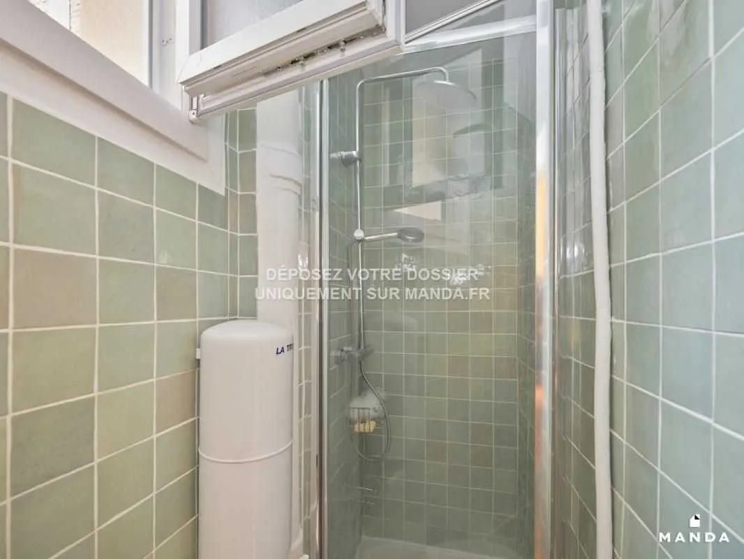 Salle de bains avec douche et faïence