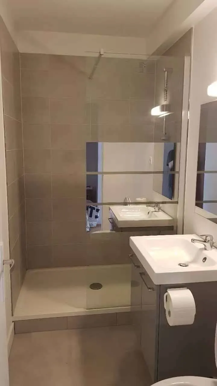 Salle d'eau avec lavabo et miroir